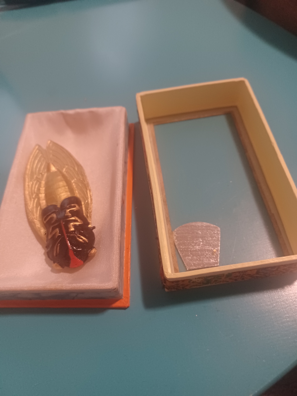 Vintage Bug Insect Brooch in Gold and Black with Red Accent